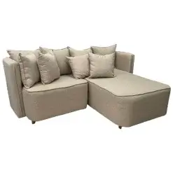 Sofa Opel 2 Lugares Com Chaise 180cm Tecido Linho Paropas Bege