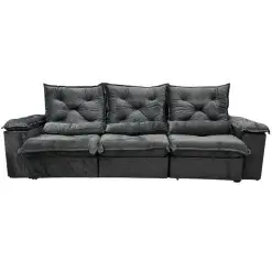 Sofa Porto Madero 5 Lugares Retratil E Reclinavel 270cm 3 Modulos Tecido Veludo Imperial Decor Grafite