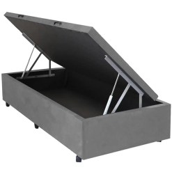 Base Box Bau Solteiro Suede Cor Cinza