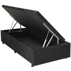Base Box Bau Solteiro Suede Cor Preto
