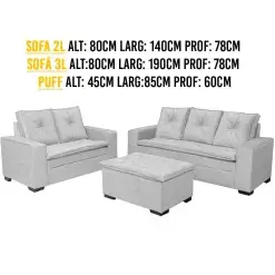 Conjunto De Sofa Turquia Em Linho 2 E 3 Lugares Com Puff Uniao Medidas