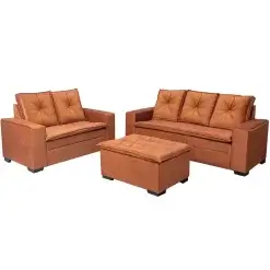 Conjunto De Sofa Turquia Em Linho 2 E 3 Lugares Com Puff Uniao Tijolo