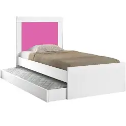 Cama Luara Solteiro Com Cama Auxiliar Cambel Branco Com Rosa