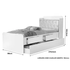 Cama Tamires Solteiro COM Cama Auxiliar 2 Gavetas E Bau Cambel Medidas
