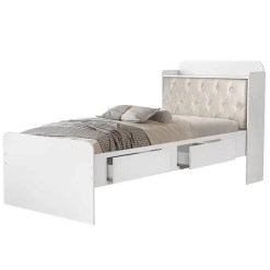 Cama Tamires Solteiro SEM Cama Auxiliar 2 Gavetas E Bau Cambel Branco