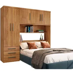 Guarda Roupa Mexico Casal Com Cabeceira Bau 5 Portas 3 Gavetas E Prateleiras Rud Rack Cedro