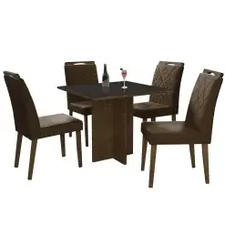 Mesa De Jantar Los Angeles 120x80cm Em Linho Com 4 Cadeiras Minas Plac Canela Grafite Marrom