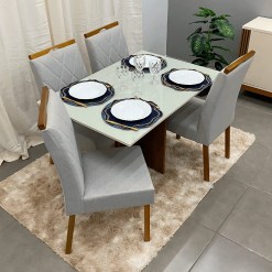 Mesa De Jantar Los Angeles 120x80cm Em Linho Com 4 Cadeiras Minas Plac Foto Real