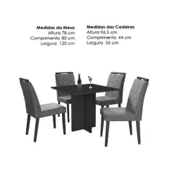 Mesa De Jantar Los Angeles 120x80cm Em Linho Com 4 Cadeiras Minas Plac Medidas