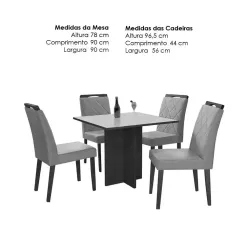 Mesa De Jantar Los Angeles 90x90cm Em Linho Com 4 Cadeiras Minas Plac Canela Off White Medidas