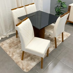 Mesa De Jantar Los Angeles 90x90cm Em Linho Com 4 Cadeiras Minas Plac Foto Real