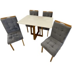Mesa De Jantar Pedro 120x80cm Em Linho Com 4 Cadeiras Art Assentos Cinza