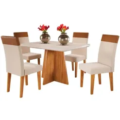 Mesa De Jantar Viena 120x90cm Com 4 Cadeiras Turim Tecido Linho Viero