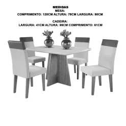 Mesa De Jantar Viena 120x90cm Com 4 Cadeiras Turim Tecido Linho Viero Medidas