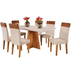 Mesa De Jantar Viena 160x90cm Com 6 Cadeiras Turim Tecido Linho