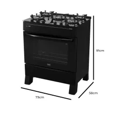 Fogao Smart Glass 5 Bocas Automatico Forno 94L Realce Medidas