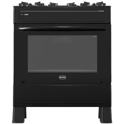 Fogao Smart Glass 5 Bocas Automatico Forno 94L Realce Preto