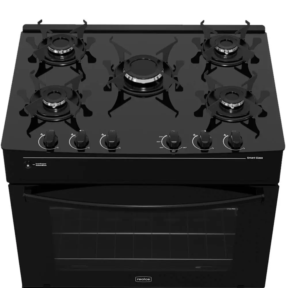 Fogao Smart Glass 5 Bocas Automatico Forno 94L Realce