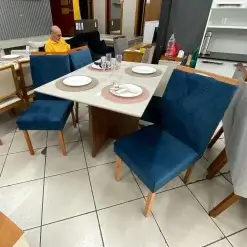 Mesa De Jantar Helo 120x90cm Em Veludo Com 4 Cadeiras California Poliman Foto Real