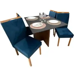 Mesa De Jantar Helo 90x90cm Em Linho Com 4 Cadeiras California Poliman Mel Grafite Azul