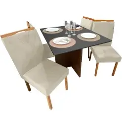 Mesa De Jantar Helo 90x90cm Em Linho Com 4 Cadeiras California Poliman Mel Grafite Bege