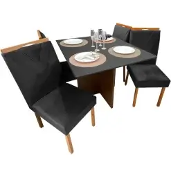 Mesa De Jantar Helo 90x90cm Em Linho Com 4 Cadeiras California Poliman Mel Grafite Preto