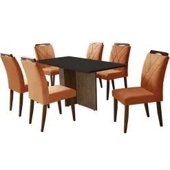 Mesa De Jantar Los Angeles 160x80cm Em Linho Com 6 Cadeiras California Minas Plac Canela Grafite Cobre