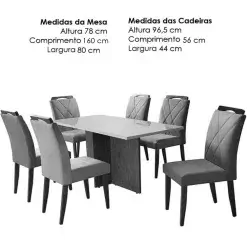 Mesa De Jantar Los Angeles 160x80cm Em Veludo Com 6 Cadeiras California Minas Plac Medidas