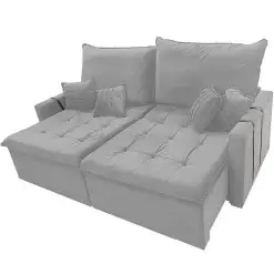 Sofa Cama Chicago 180cm Em Linho 2 Lugares Retratil E Reclinavel Kasacomigo Prata