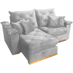 Sofa Gran Plus Com Molas Ensacadas 4 Lugares Retratil E Reclinavel 230cm Tecido Veludo Imperio Prata