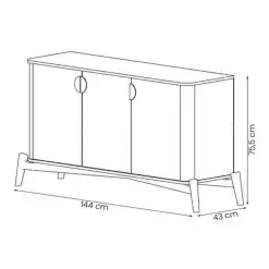 Buffet Buriti Com 3 Portas E Pes De Madeira Macica JB Bechara Medidas