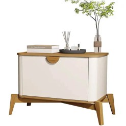 Mesa De Cabeceira Buriti Com 1 Porta E Pes De Madeira Macica JB Bechara Off White Nature