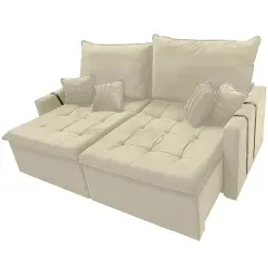 Sofa Cama Chicago 200cm Em Veludo 3 Lugares Retratil E Reclinavel Kasacomigo Bege