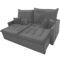 Sofa Cama Chicago 200cm Em Veludo 3 Lugares Retratil E Reclinavel Kasacomigo Grafite