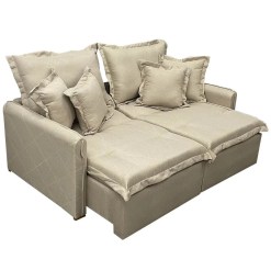 Sofa Cama Lima 200cm Em Linho 3 Lugares Retratil E Reclinavel Uniao Bege