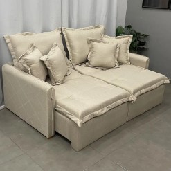 Sofa Cama Lima 200cm Em Linho 3 Lugares Retratil E Reclinavel Uniao Foto Real