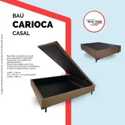 Base Box Bau Carioca Casal Tecido Suede 30x138x188 Bio Flex Medidas