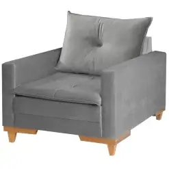 Poltrona Inglaterra Em Linho Com Almofada Solta Boareto Cinza