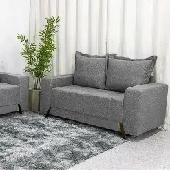 Sofa 8100 2 Lugares Em Linho Com Almofadas Soltas 155cm Boareto Cinza Foto Real