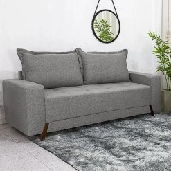 Sofa 8100 3 Lugares Em Linho Com Almofadas Soltas 198cm Boareto Cinza Foto Real