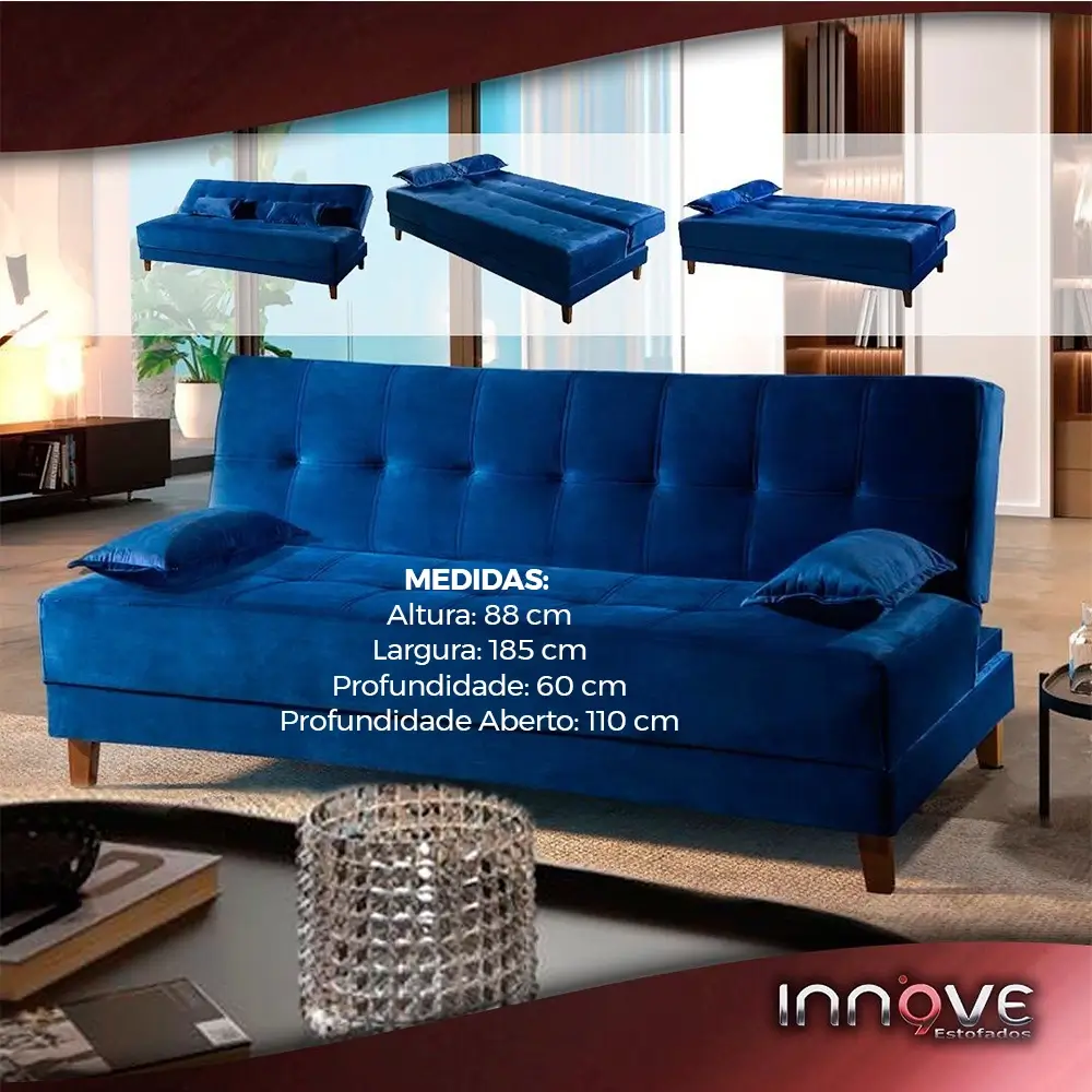 Sofa Cama Arpoador 2 Lugares 185cm Tecido Suede Innove Medidas