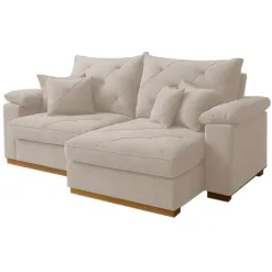 Sofa Gran Plus 200cm Em Veludo 3 Lugares Com Molas Ensacadas Retratil E Reclinavel Imperio Bege