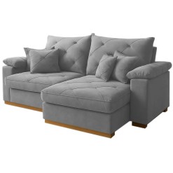 Sofa Gran Plus 200cm Em Veludo 3 Lugares Com Molas Ensacadas Retratil E Reclinavel Imperio Cinza