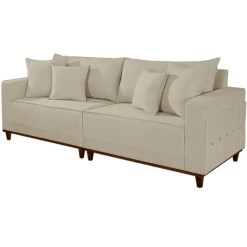 Sofa Living Lufer Em Linho 4 Lugares Com Almofadas Soltas 236cm Bege