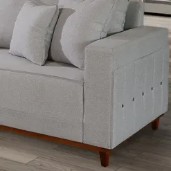 Sofa Living Lufer Em Linho 4 Lugares Com Almofadas Soltas 236cm Detalhe