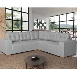 Sofa De Canto Bonfim 7 Lugares 236cm X 236cm Tecido Linho Lufer