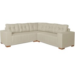 Sofa De Canto Bonfim 7 Lugares 236cm X 236cm Tecido Linho Lufer Bege