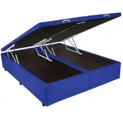 Base Box Bipartida Bau Casal Em Suede 43x188x138 Universal Azul