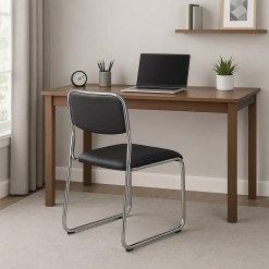 Cadeira Office Dubai Com Base Em Aco Cromado OR Design Cor Preto