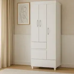 Guarda Roupa Wind Solteiro 3 Portas 2 Gavetas Demobile Branco